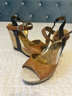 Women's Brown Cork Wedge Sandals with Ankle Strap - Sam Edelman
